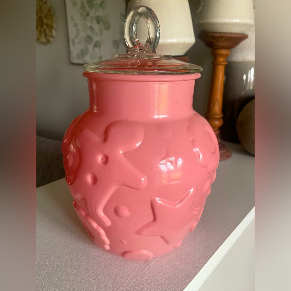 Hazel Atlas vintage pink gingerbread man cookie jar